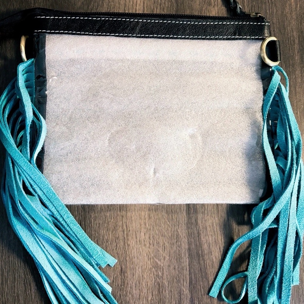 Vibrant Sunflower Women's Shoulder Bag with Blue Fringe Unworn display model - Picture 6 of 8